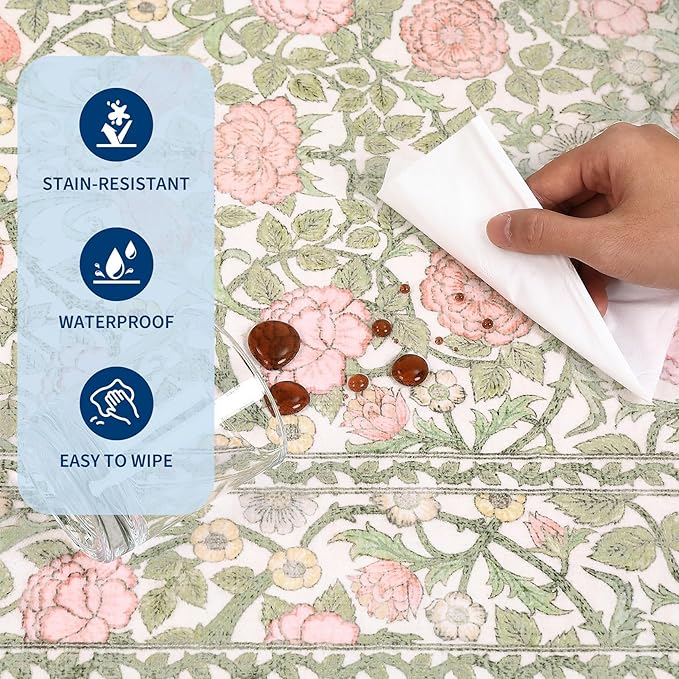GarveeHome Pink and Green Vintage Floral Washable Rugs 5x7 for Living Room Boho Retro Botanical Rug Low Pile Stain Resistance Non Slip Carpet for Bedroom Nursery Dining Room