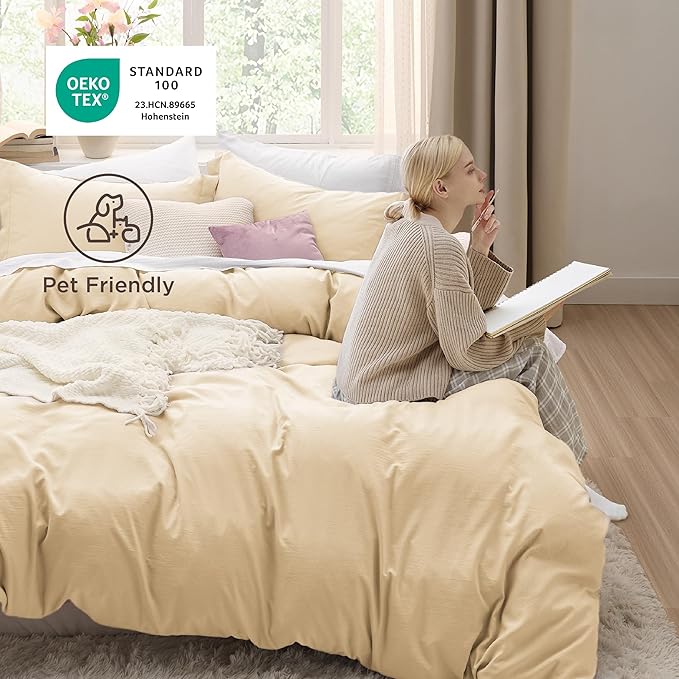 Bedsure Alabaster Gleam Duvet Cover King Size - 3 Pieces Prewashed Extra Soft Bedding Set, Includes 1 Duvet Cover 104x90 Inches with Zipper Closure & 2 Pillow Shams, Comforter Not Included
