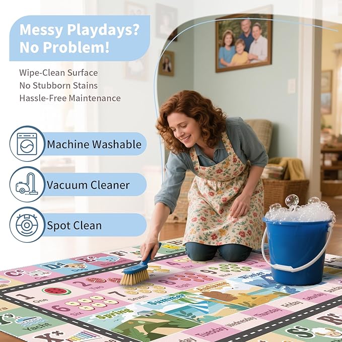 Kids ABC Rug for Playroom, Classroom Alphabet Area Carpet Playmat,Washable Toddler Mat for Baby Room,Play Room,Bedroom,Floor,Nursery (Pink,5'x7')