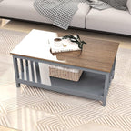 ChooChoo Grey Coffee Table, Coffee Table with Shelf for Living Room, 40 Inch