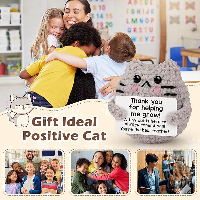Teacher Appreciation Gifts for Women Cat Lover,Positive Crochet Animal for Teachers Mentors Coachs from Student, Emotional Crochet Support Cat