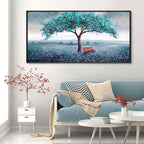KLAKLA Extra Large Tree Wall Art - Teal Blue Nature Tree of Life Abstract Canvas Painting for Living Room Modern Large Panoramic Landscape Framed Artwork for Bedroom Office Home Decor