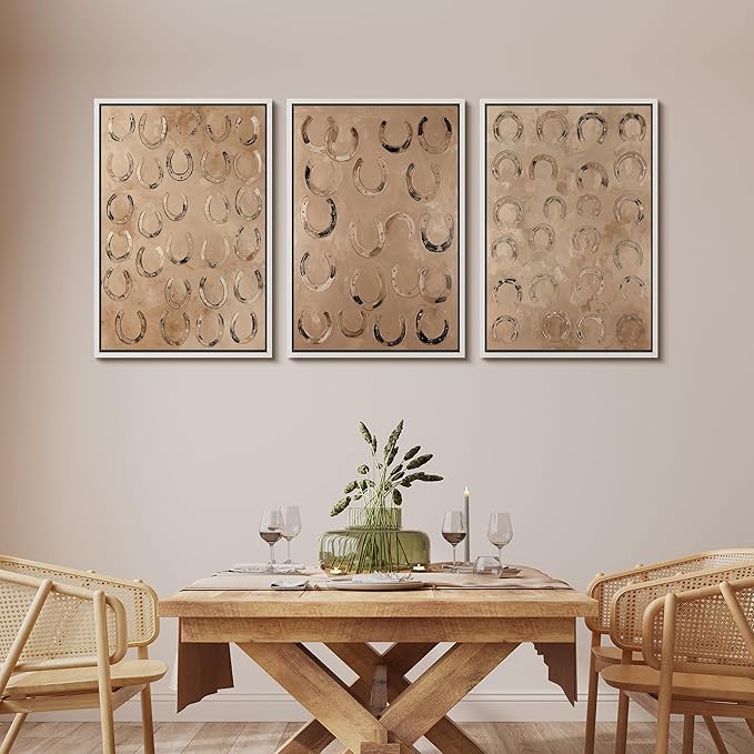 MUDECOR Framed Wall Art Print Set Western Decor Horseshoes Pattern Rustic Neutral Illustrations Modern Art Boho Decorative Colorful Chic for Living Room, Bedroom, Office - 24"x36"x3 WHITE