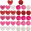 STMK 32 Pcs 2 Inch Valentine’s Day Heart Shaped & Round Rattan Balls Decorative, Wedding Wicker Balls Decorations for Valentine’s Day Decor DIY Vase Bowl Filler Wedding Decoration