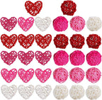 STMK 32 Pcs 2 Inch Valentine’s Day Heart Shaped & Round Rattan Balls Decorative, Wedding Wicker Balls Decorations for Valentine’s Day Decor DIY Vase Bowl Filler Wedding Decoration