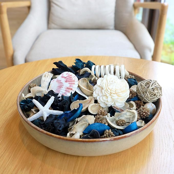 Qingbei Rina Seashell Potpourri Dried Flowers, Ocean Breeze Scented Potpourri Bowl Filler,Vase Filler,Home Fragrance, Beach Coastal Sea Shell Bathroom Decor,14 oz(Blue)