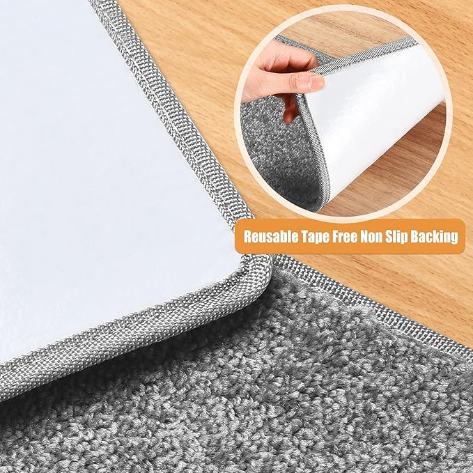 PURE ERA Carpet Stair Treads Tape Free Non Slip Indoor Stair Carpet Stair Protectors Pet-Friendly Non-Slip Skid Resistant Washable Reusable 8" x 30"(14 Pieces,Gray)