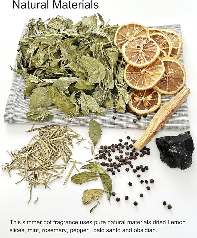 Spring Potpourri Simmering, Simmer Pot Mix Dried Lemon Slices, Rosemary, Peppercorn, Palo Santo, Black Obsidian - Stovetop Potpourri Hostess Gift(Ultimate Energy Cleanse)