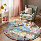 3.3ft Round Kids City Road Car Play Rug - Non-Slip Faux Wool Carpet with Interactive City Map Design, Educational Toy Vehicle Mat for Kids, Bedroom Playroom Nursery Gift.