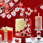 JULMELON 24Pcs Valentine's Day Heart Shaped Ornaments Romantic Valentines Conversation Heart Hanging Ornaments Decorations for Home Party Wedding Decor (Red, Pink and Silver)