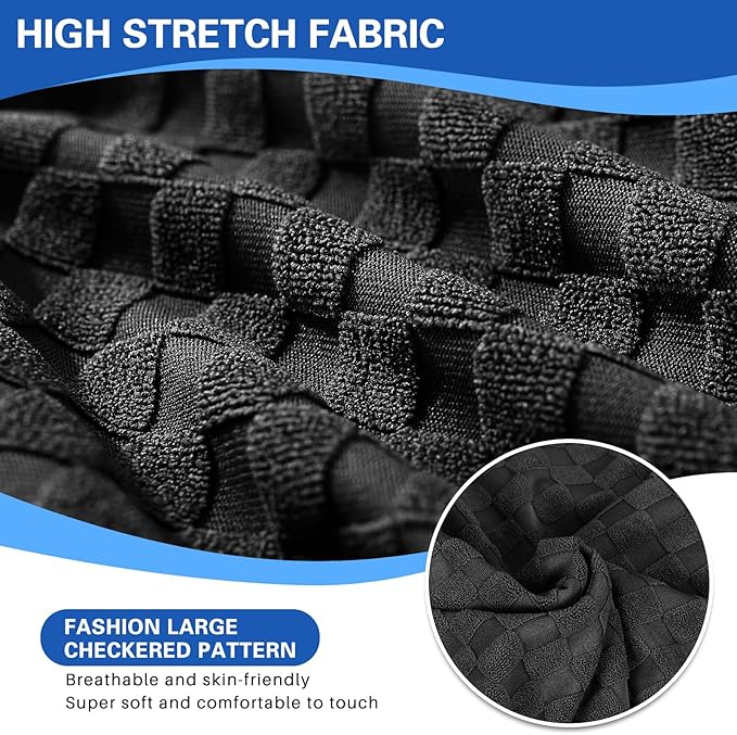 YEMYHOM Stretch Individual Cushion Covers Sofa Chair Seat Cushion Slipcovers Soft Couch Cover Replacement Large Checkered Furniture Protector with Elastic Bottom (1 Pc Cushion Cover, Black)