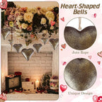 Frienda 8 Pcs Valentine's Day Metal Heart Indoor Outdoor Decorative Cow Bell Rustic Tibetan Inspired Meditation Wind Chime Bell with Jute Hanging Rope for DIY Craft Xmas Wall Decor(Bronze)