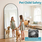 Full Length Mirror, 58"x21" Oversized Floor Mirror Freestanding, Full Body Mirror Floor Standing Mirrors with Stand, Hanging Mounted Mirrors for Bedroom Living Room, Black, Arched Style