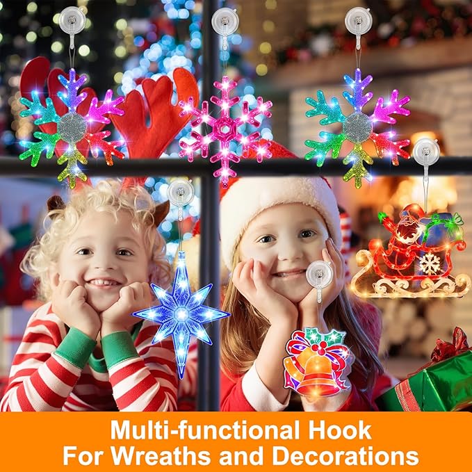 Wreath Hangers for Front Door, Clear Suction-Cup-Hooks Wreath-Door-Hanger on Glass Window,Christmas Decorations Indoor Outdoor Over The Doors Xmas Thanksgiving Hooks ,Removable and Reusable, 4 Pack