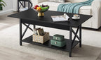 GreenForest Coffee Table with Storage, 43 inch Large Modern Coffee Tables for Living Room, X-Frame Design Farmhouse Coffee Table Space Saving Living Room Tables, Easy Assembly, Black