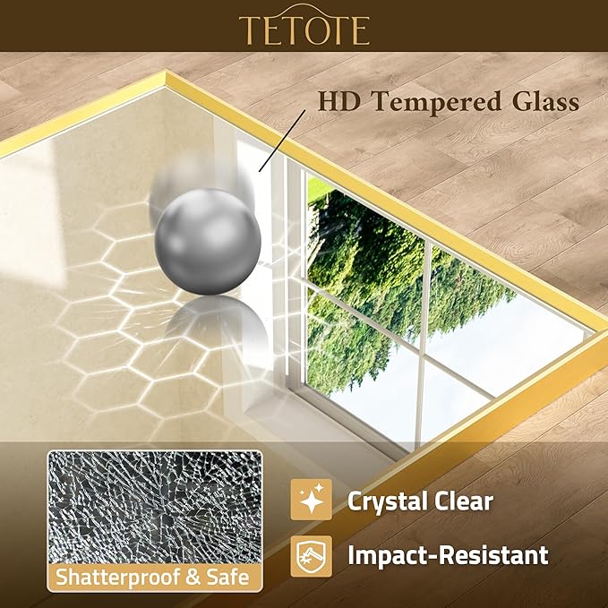 TETOTE Brushed Gold Bathroom Mirror 22" x 30" Brushed Gold Brass Rectangle Beveled Framed Bathroom Vanity Mirror for Over Sink, Tempered Glass, Modern Farmhouse Bedroom, Entryway, Living Room