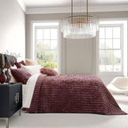 RECYCO Luxury Velvet Quilt Set Full Queen Size Bedding Sets, Ultra Soft Velvet Comforter Set, Lightweight Channel Box Stitch Oversized Bedspread Coverlet for All Season, with 2 Shams, Plum