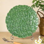 KAMMAK Ceramic Decorative Plate Set of 2, Porcelain Plates for Kitchen Dining Room Wine Cabinet Home Decor, Vintage Collector Plates with 2 Display Stand, Green Flowers (8-inch + 10-inch)