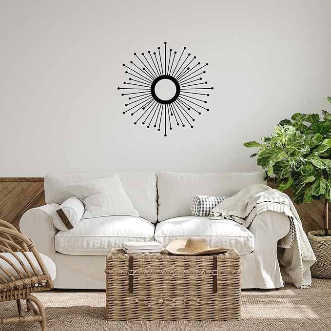 Sunburst Metal Wall Art – Mid-Century Modern Starburst Wall Decor, Handmade Round Metal Hanging for Living Room, Bedroom, Office, or Entryway (16")