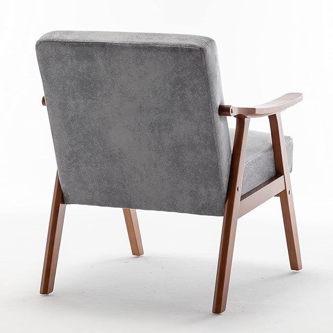 Accent Chair with Microfiber Upholstery and Solid Wood Frame, Classic Mid-Century Modern Living Room Furniture for Extra Seating, Spotted Grey
