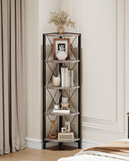5-Tier Corner Shelf, Corner Bookcase, 55.2" Tall Vertical Display Rack, Plant Stand, Open Storage Shelf, for Living Room, Bedroom, Study, Kitchen, Greige and Black TCJ12BG