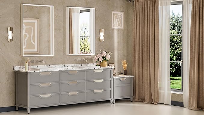 Keonjinn White Bathroom Vanity Mirrors 24 x 36 Inch, Metal Framed Bathroom Mirror for Over Sink, Rectangular Wall Mirrors Square Corner, Matte White Farmhouse Rectangle Mirrors(Horizontal/Vertical)