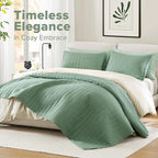 Comfort Spaces Sage Green Oversized Queen Quilt Set 102"x118" Bedspread Quilted Summer Lightweight Microfiber Bedding Coverlet with Double Sided Stitching Soft All Season 3 Piece with Matching Shams