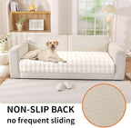 Waterproof Dog Bed Cover Non Slip Couch Cover for Dogs Washable Soft Faux Fur Sofa Cover Couch Covers for 3 Cushion Couch Sofa Pet Friendly (Off White)