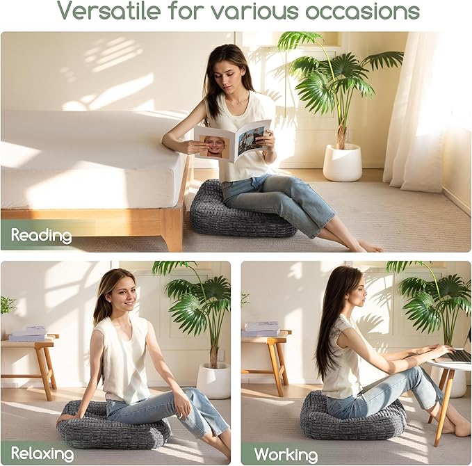 Washable Floor Pillow Cushion for Adults, Meditation Cushion Pillow, Removable Tufted Blended Corduroy Cover, Large Square Floor Sitting for Tatami Living Room or Yoga, 22x22 Inch, Machine Washable