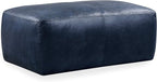 POLY & BARK Denver Ottoman – 43" Large Pouf with Feather-Down Topper – Full-Grain Leather Upholstered Pouf Ottoman for Living Room – Vintage Italian Leather in Midnight Blue