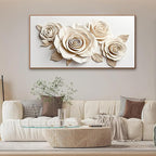 Wall Art Living Room Prints White Flower Wall Art Decor Modern Canvas Art Wall Decor Home Wall Decor Suitable Pictures For Bedroom Apartment Office Can Be Hung 24" X 48" With Framed