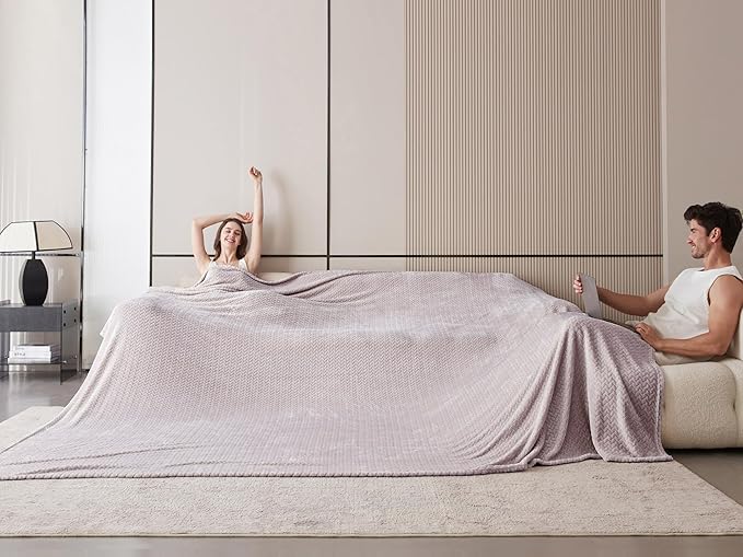 Oversized King Fleece Blanket 120x120 Inches, Seamless Soft Cozy 3D Jacquard Flannel Blanket 10'x10' Extra Large for Bed, Sofa, Couch, Travel & Camping, California King Throw, Taupe Leaf