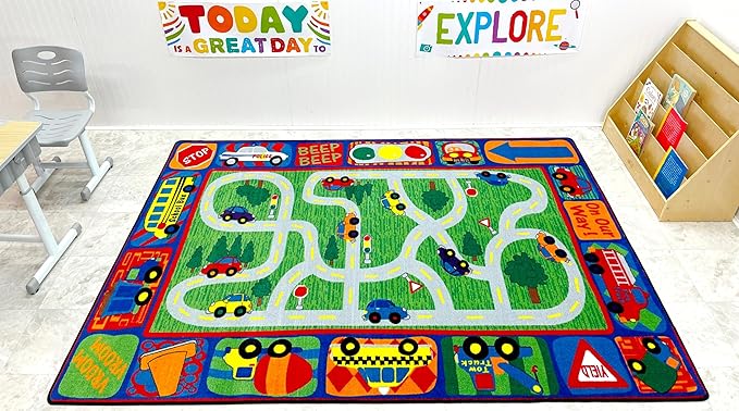 KIDCARPET.COM Driving Road Play Mat Rug | Interactive Activity Carpet for Preschool Playroom Toy Car Track, 6' x 8'6"
