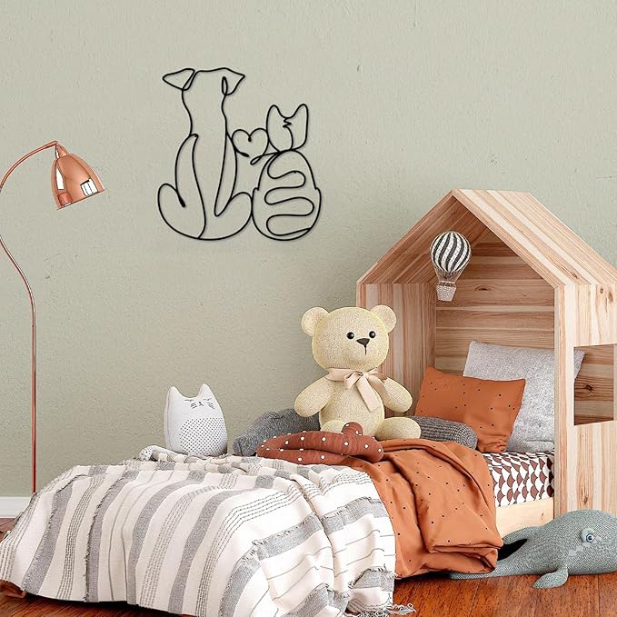 ESTART Metal Dog Wall Art Decor Cat Wall Decor for Cats & Dogs Lover Lovely Wall Decoration for Home Living Room Bedroom Bathroom Dining Room Nursery (Cat and Dog)