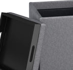 SIMPLIHOME Rockwood Cube Storage Ottoman with Tray - 17 inch Wide Upholstered Linen Look Fabric Square Storage Ottoman in Slate Grey, Contemporary Cube Ottoman for Living Room with Serving Tray