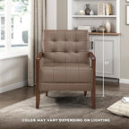 Lexicon Modern Accent Chair, Luxury Genuine Leather Match Living Room Chair with Tufted Cushions, Solid Wood Frame and Arm Rest, Comfy Upholstered Single Seat for Bedroom/Reading/Office, Brown