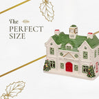 Spode Dolomite Christmas Collectible - Ceramic LED Lighted Miniature Christmas Village Set with Figural Decoration - Indoor Display