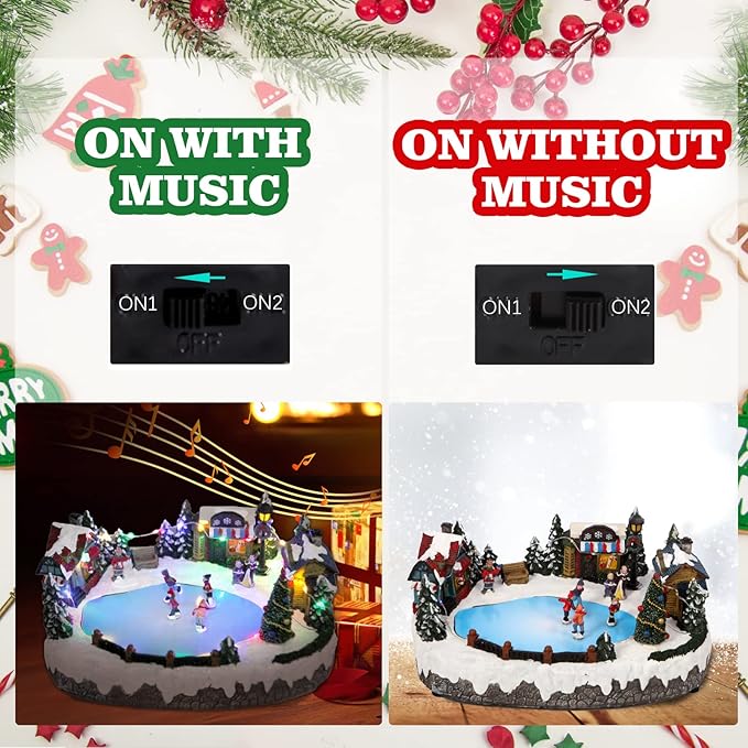Christmas Village House Collectible Building Christmas Decor Estatua de la cabaña del Pueblo navideño Home Decoration Snow Globe Display Skating Pond Animated Theme Park with 8 Music (L)