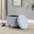 HomePop Upholstered Round Storage Ottoman|Homepop Home Décor|Upholstered Round Foot Rest Ottoman - Small Green Medallion Ikat Print