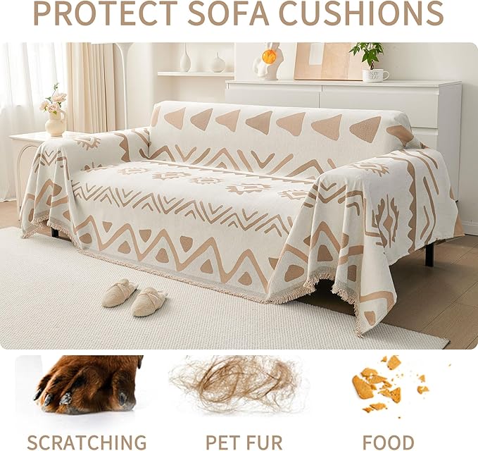 HAOMAIJIA Non Slip Couch Cover Sofa Covers for 3 Cushion Couch Washable sectional Couch Covers for Dogs pet Furniture Protector Couch Cover Blanket for Living Room (My-Khaki, 71"x134")
