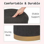 Round Storage Ottoman with Reversible Tray Top, 16.3" Boucle Ottoman Footrest Stool with Metal Base, Upholstered Vanity Stool with Storage for Living Room Bedroom, Dark Grey