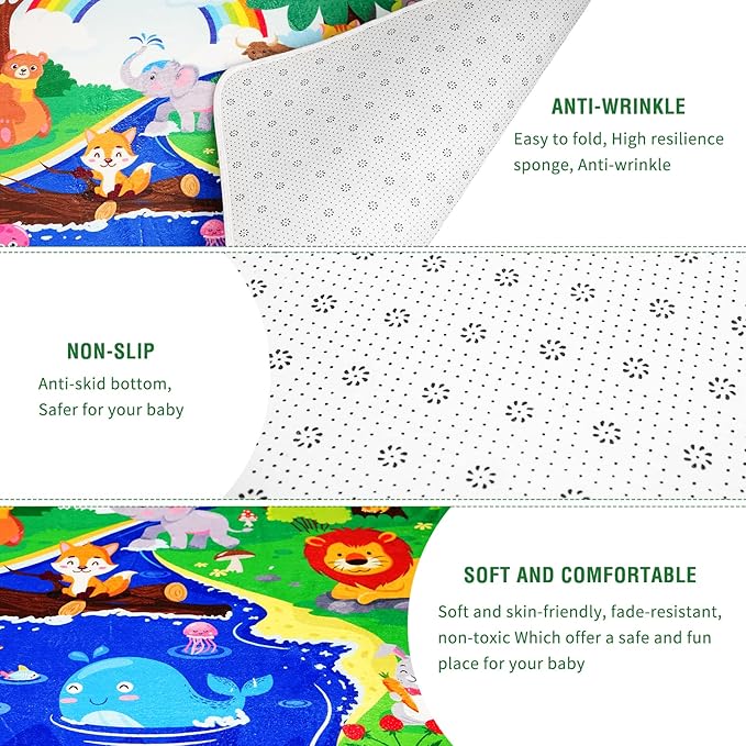 Soft Non-Toxic Baby Play Mat with ABC Alphabet - Foldable Crawling Mat for Infants & Toddlers, Extra Thick Floor Mat for Nursery, Playroom, Daycare | Non-Slip, Machine Washable (78.7X59 INCH)