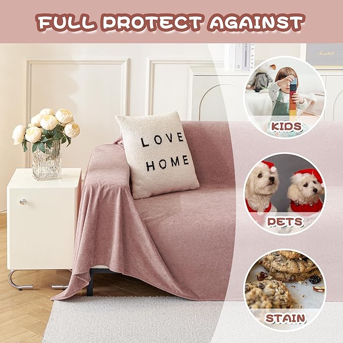 MYSKY HOME Pink Sofa Cover, Couch Covers for Pet Couch Cover Reclining Couch Covers Loveseat Covers for 3 Cushion Couch, Non Slip Thick Durable Sofa Covers for Furniture, 91" x 118"