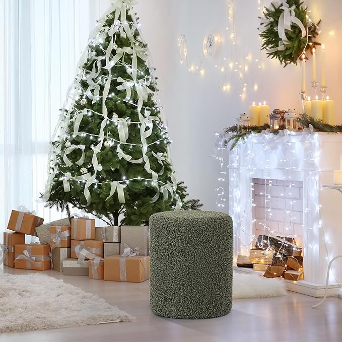 Get Set Style Modern Round Ottoman with Soft Padded Seat, Multifunctional Vanity Stool for Makeup, Upholstered Footrest Stool Ottoman Foot Stool for Living Room, Bedroom