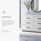 Signature Design by Ashley Cayboni Vintage 6 Drawer Dresser with Safety Stop for Bedroom, White