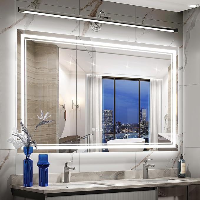 72x40 Inch Led Mirror for Bathroom with Front Light and Backlit, Bathroom Mirror with Led Lights, Vanity Mirror with Lights for Wall, Anti-Fog, Dimmable, Memory Function, Tempered Glass