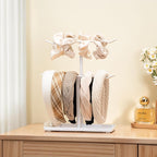 Headband Holder Organizer for Hair Accessories: Headband Storage Vanity Hair Clip Organizer, Two-Tier Stand with Storage Tray for Girls Women, Jewelry Necklace Rack for Vanity, Bathroom, White