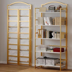 JSB No Assembly Folding Bookshelf, 5 Tier Book Shelf for Storage, Vintage Wood Foldable Bookcase for Living Room, Bedroom, Office Organization Shelves