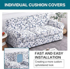 KRFOONN 4 Piece Stretch Sofa Couch Covers for 3 Cushion Couches Printed Sofa Slipcover with 3 Separate Seat Cushion Covers Washable Sofa Slip Covers Furniture Protector for Pets Kids (Large, 12)