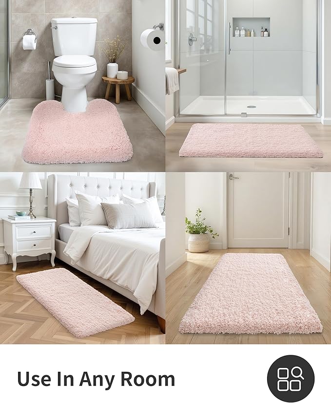 ILANGO Pink Christmas Bathroom Rugs 36" × 24" Non Slip & Super Absorbent Extra Thick Soft, Washable Bath Mat for Floor, Non Shedding Microfiber Shaggy Bath Rug with Rubber for Bathtub Sink